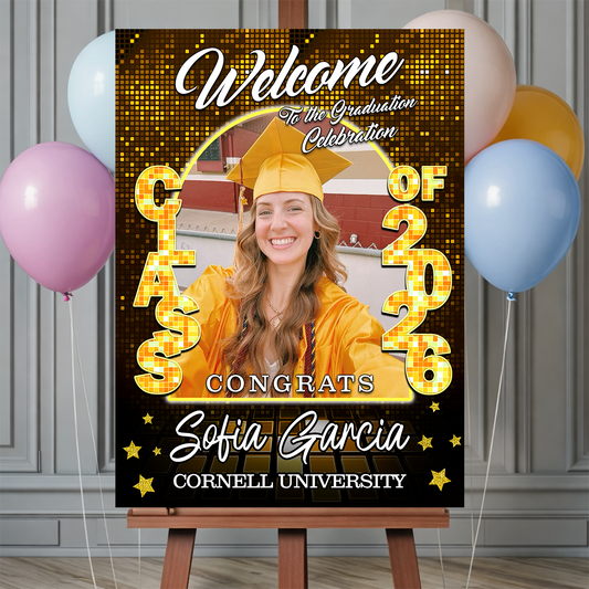 Class Of 2026 Disco Graduation Welcome Sign - Custom Photo Party Sign