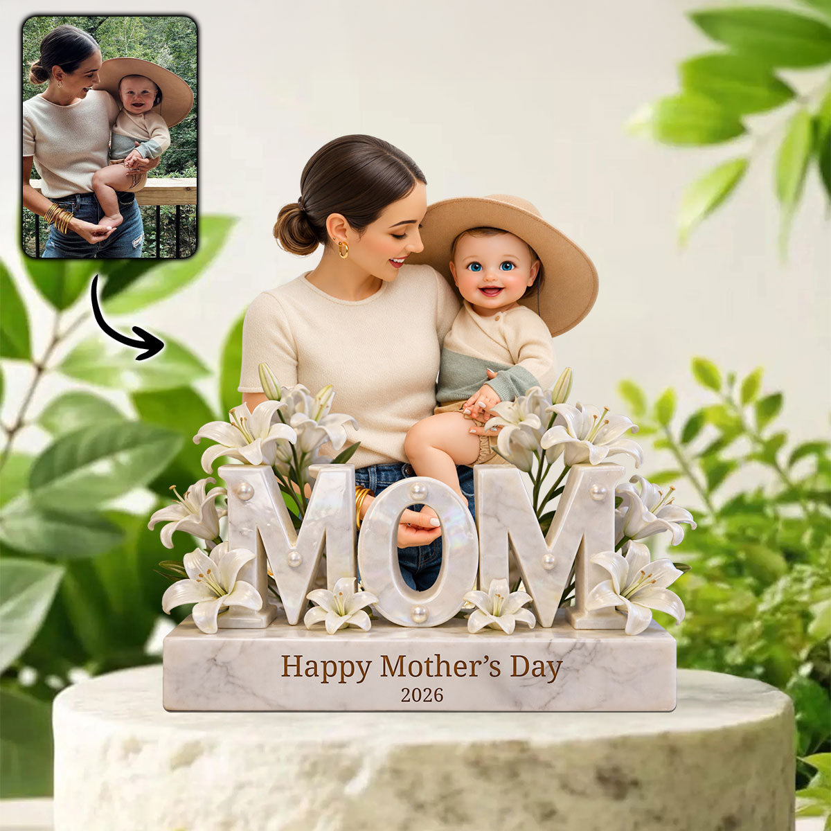 Floral Mom Keepsake with Photo - Personalized Mother Custom Shaped Acrylic Plaque