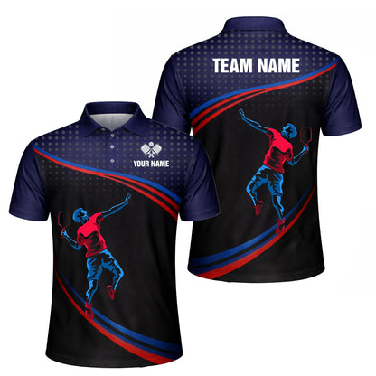 Pickleball Polo Shirt Personalized Name Men Women Sport Performance Polo Blue Red Player Design