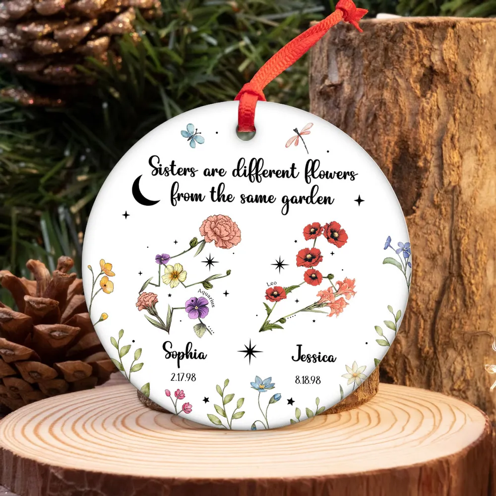 Sisters Besties Friends Zodiac Birth Month Flowers - Personalized Ornament - Christmas Gift, Birthday Gift For Sisters, Besties, BFF 2_2_11zon.png
