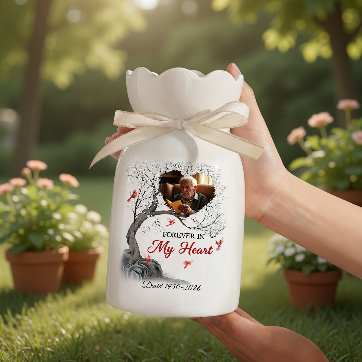 Always With You Personalized Ribbon Tie Flower Vase