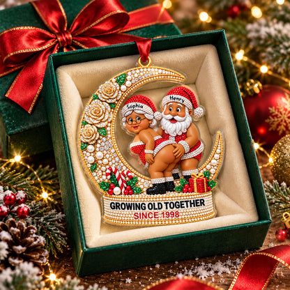 [3D Printing Effect] Personalised Christmas Ornaments - Santa Couple Crescent Moon Acrylic Ornament