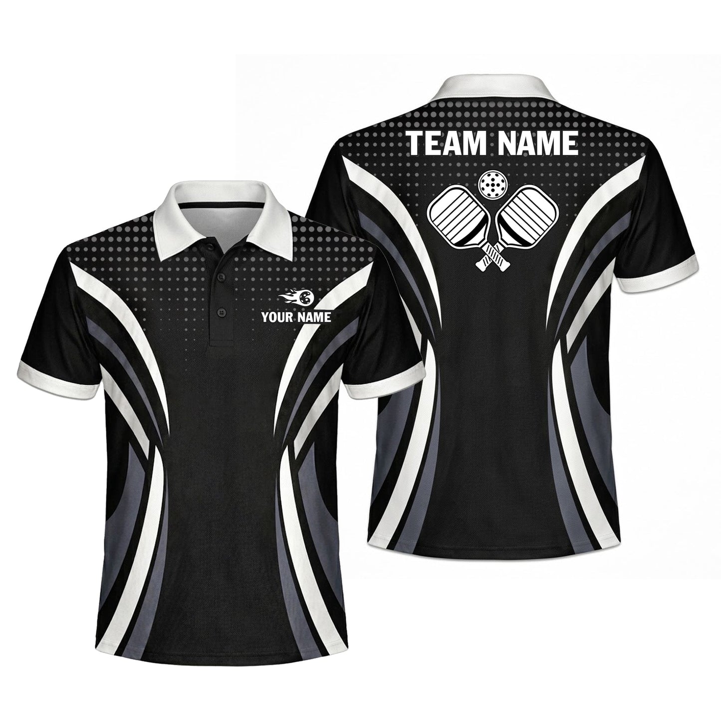 Custom Pickleball Polo Shirt Personalized Name Team Jersey Black White Performance Shirt Unisex
