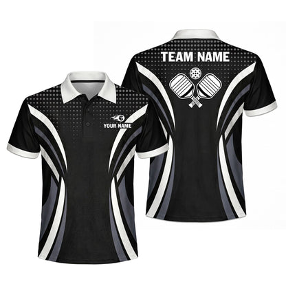 Custom Pickleball Polo Shirt Personalized Name Team Jersey Black White Performance Shirt Unisex