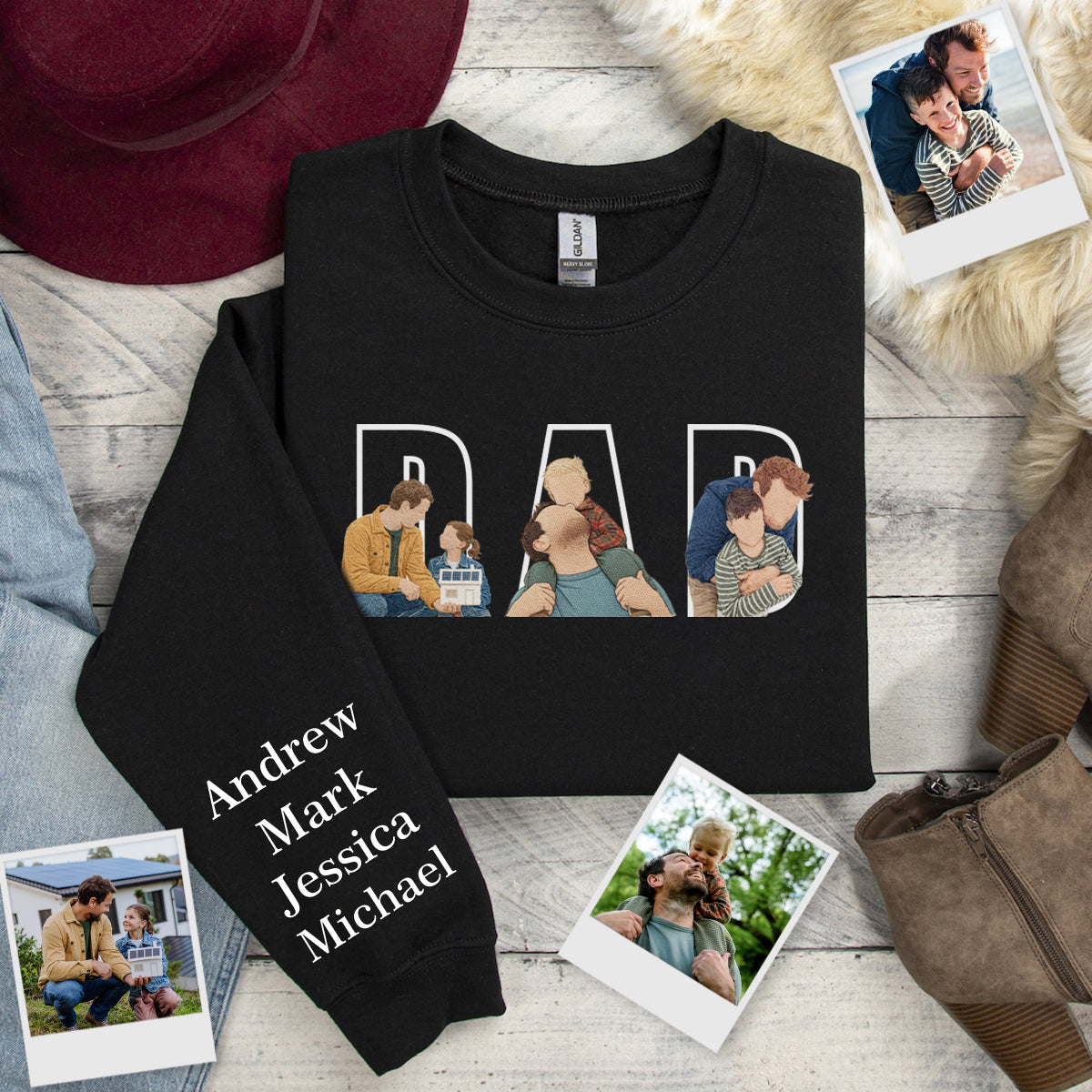 Custom Portrait Hoodie - Embroidered Dad Sweatshirt - Father's Day Gift