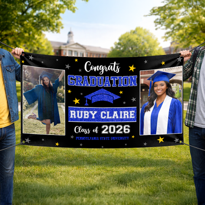 Personalized Graduation Banner Party Decorations - Congratulations Photo Banner, Class of 2026 Banner
