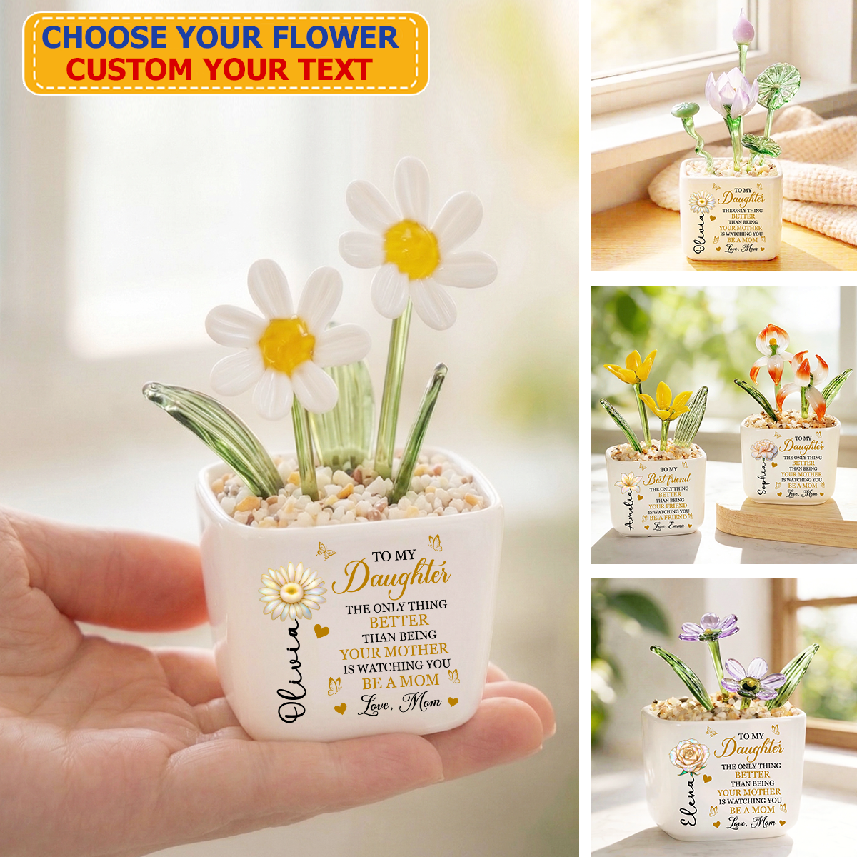 Being Your Mother Personalized Glass Everlasting Flowers