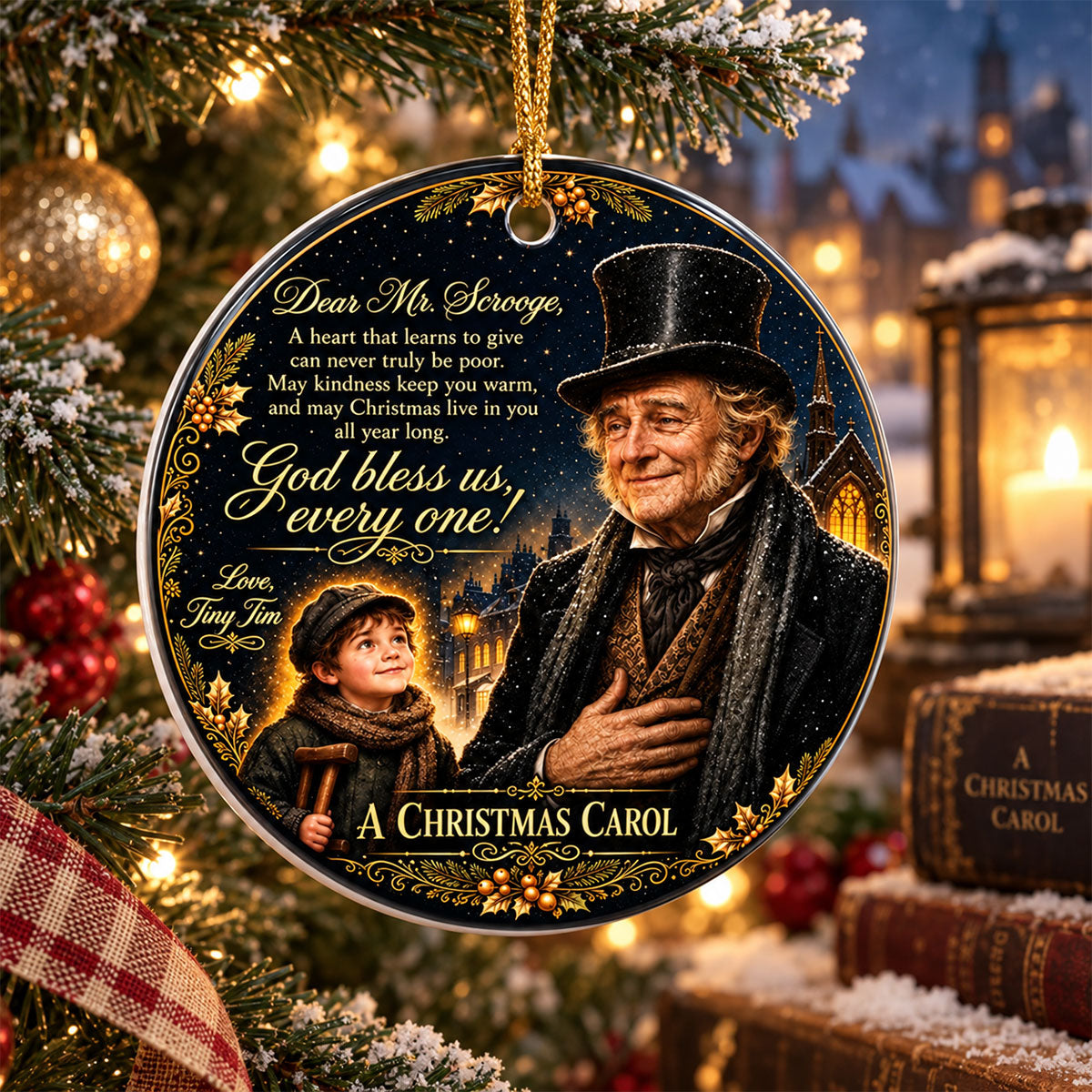 A Christmas Carol God Bless Us Every One Ornament, Charles Dickens Holiday Story Tree Decor