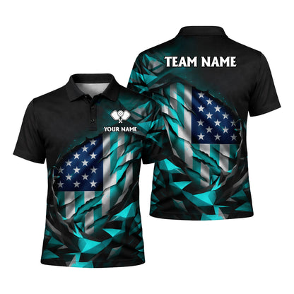 Personalized Pickleball Polo Shirt USA Flag Style Custom Name Team Shirt Breathable Performance Top