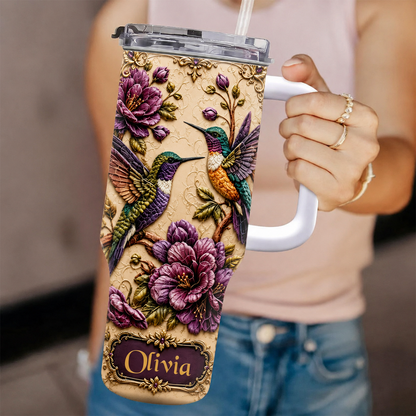 Elegant Hummingbird & Purple Blossom - Personalized 40oz Tumbler