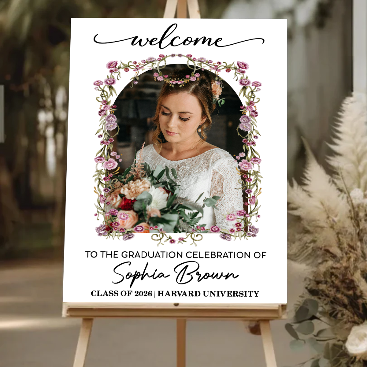 Floral Graduation Class Of 2026 – Personalized Welcome Sign