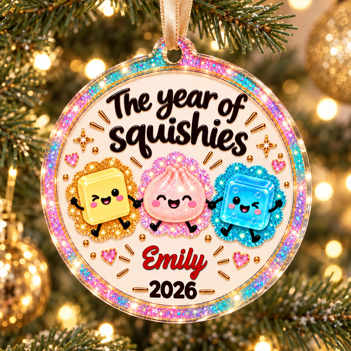 The Year Of Squishy Hunting 2026 Sparkly Glitter Effect - Personalized Acrylic Ornament - Funny Viral Squishy Christmas Gift For Kids