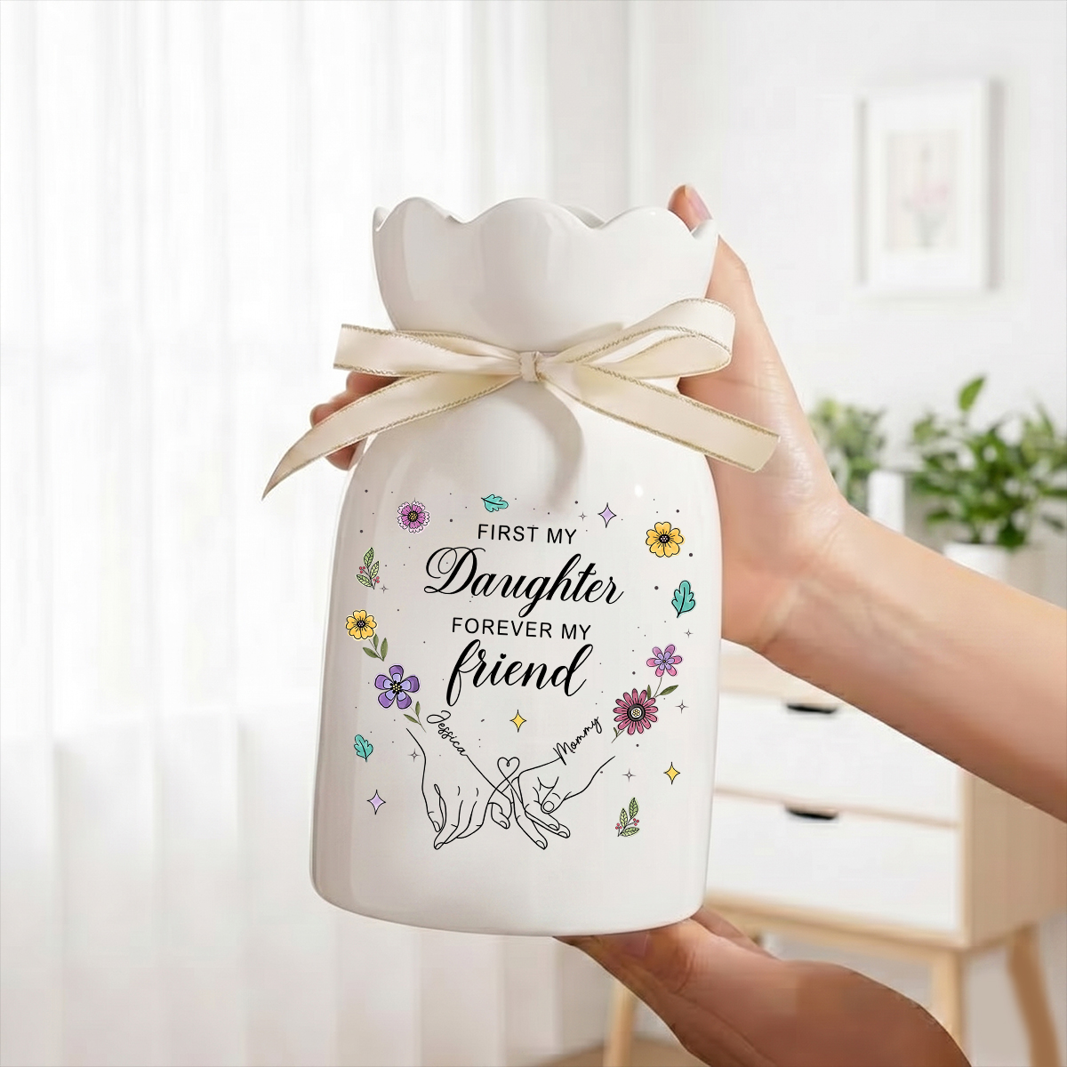 Custom Vase - Personalized Custom Ribbon Tie Flower Vase