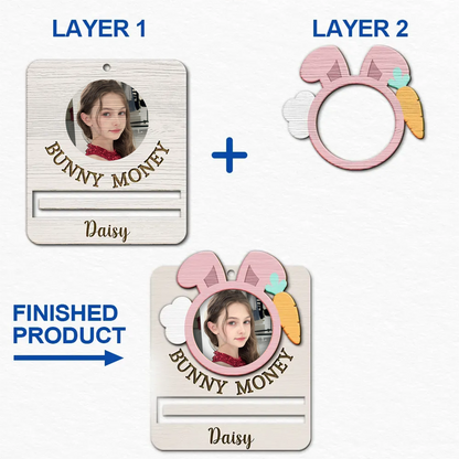 Custom Photo Bunny Money Holder - Personalized 2-Layered Wooden Ornament