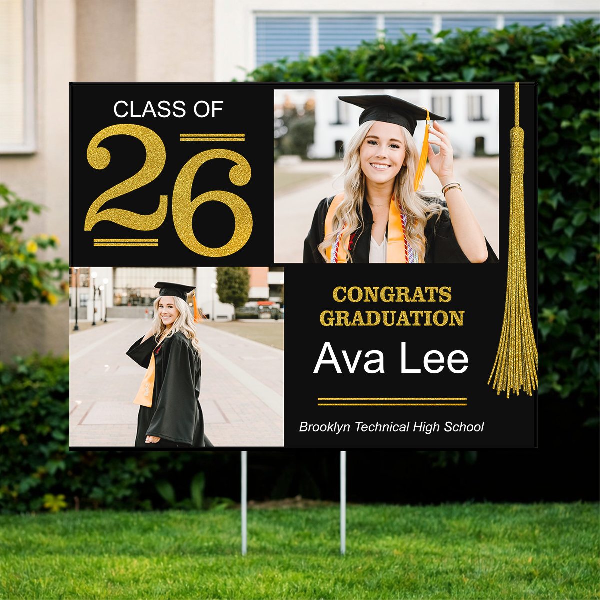 Triumphant Tassel Graduation Photo Yard Sign - Class Of 2026 - Personalized Lawn Sign