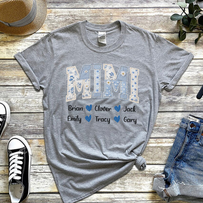 Mama Blue Toile Patchwork Floral - Personalized T-shirt