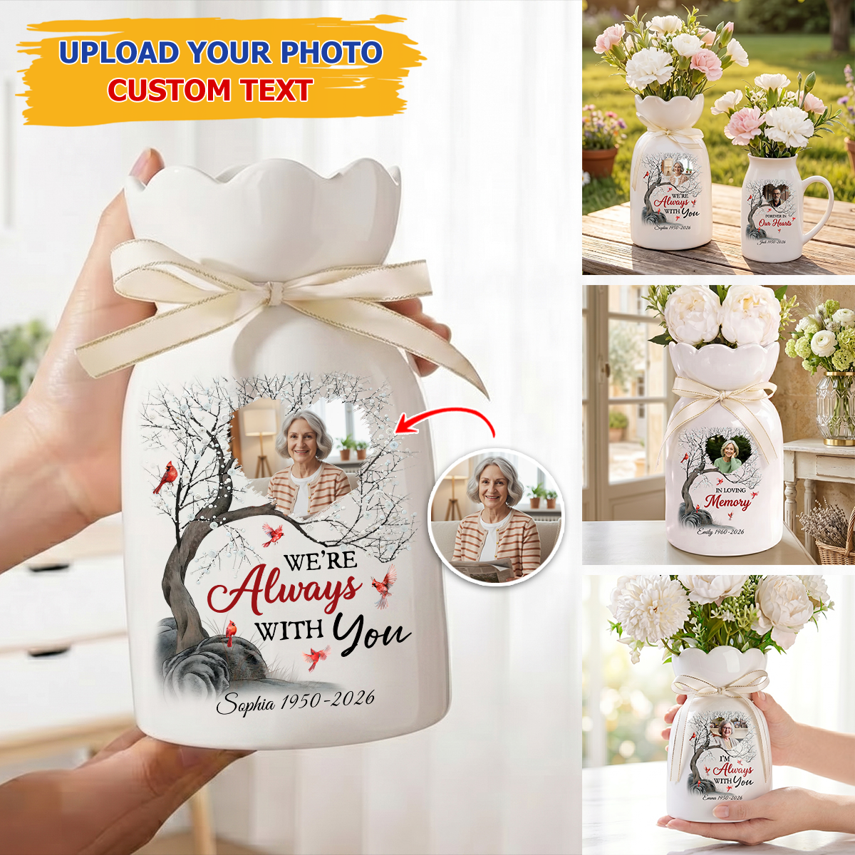 Always With You Personalized Ribbon Tie Flower Vase