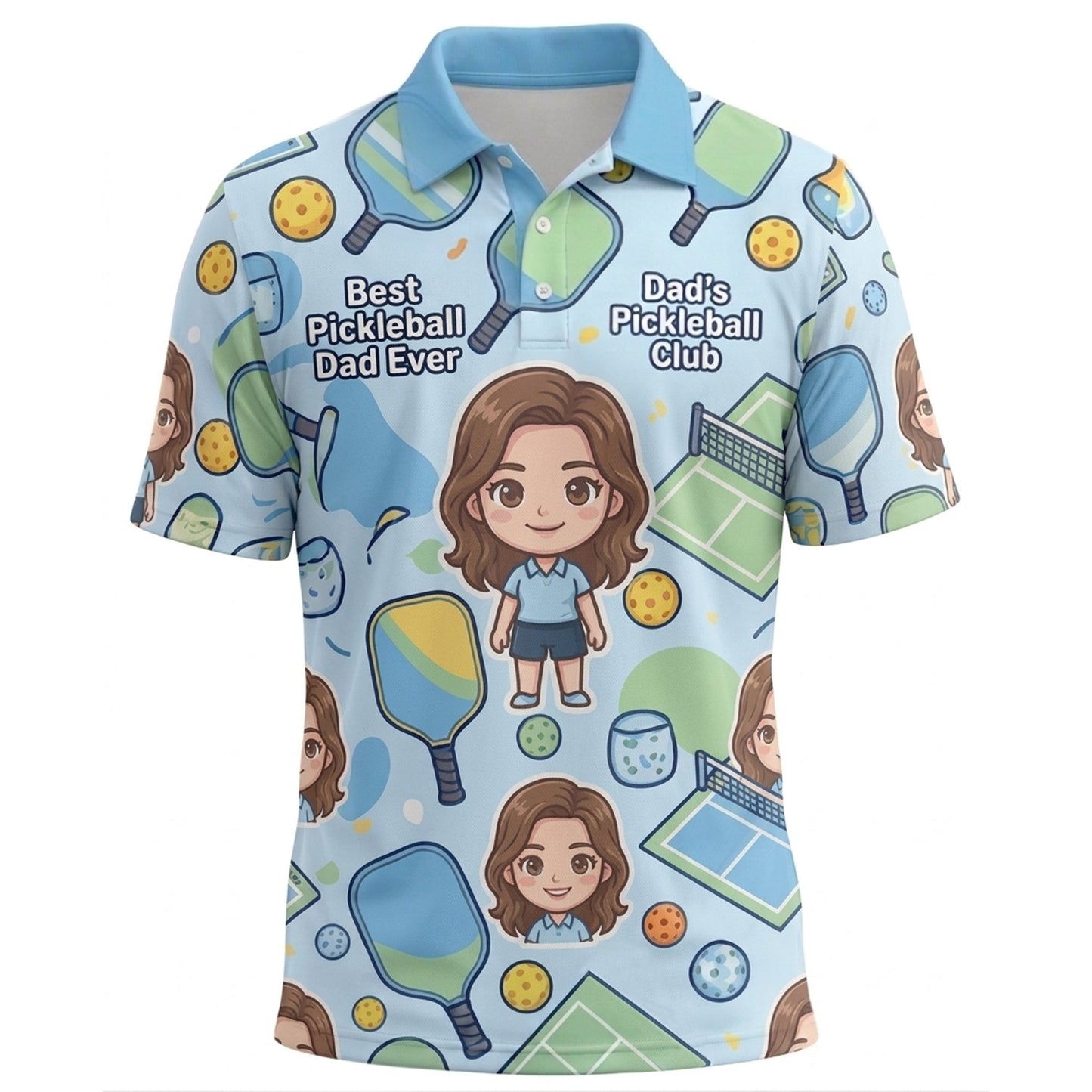 Best Pickleball Dad Ever Cartoon Mens Polo Shirt Blue