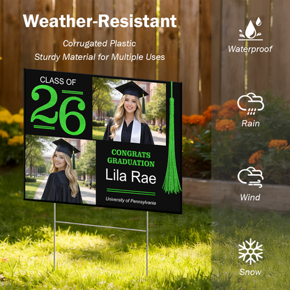 Triumphant Tassel Graduation Photo Yard Sign - Class Of 2026 - Personalized Lawn Sign