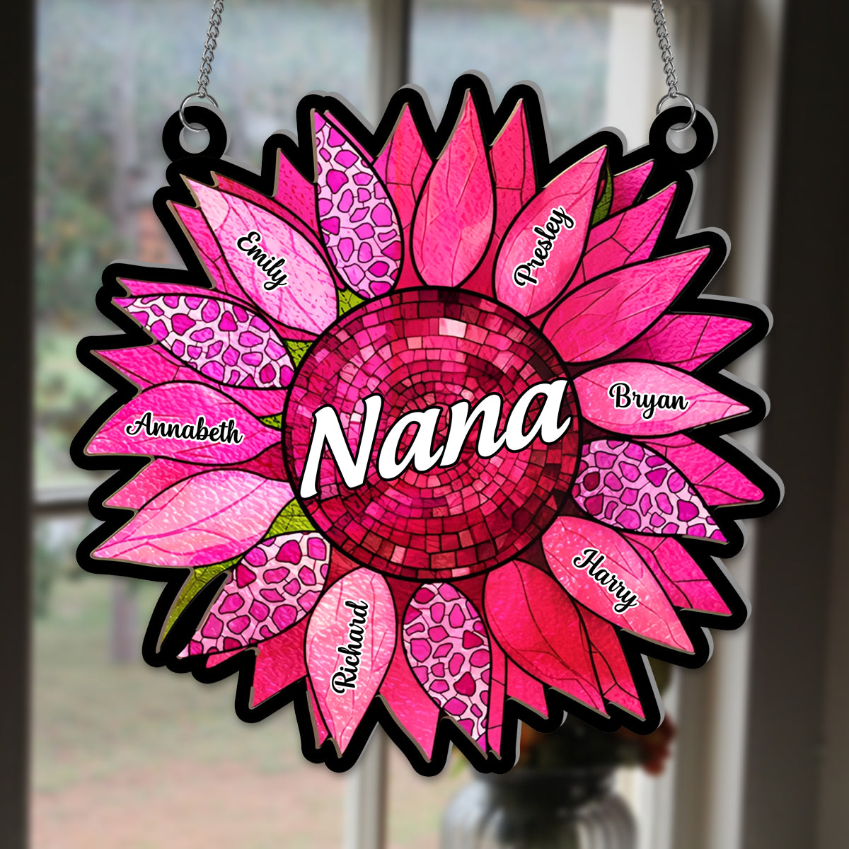 Personalized Sunflower Suncatcher Custom Grandma Name & Kids Names Gift