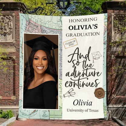 Adventure Continues - Personalized Graduation Backdrop