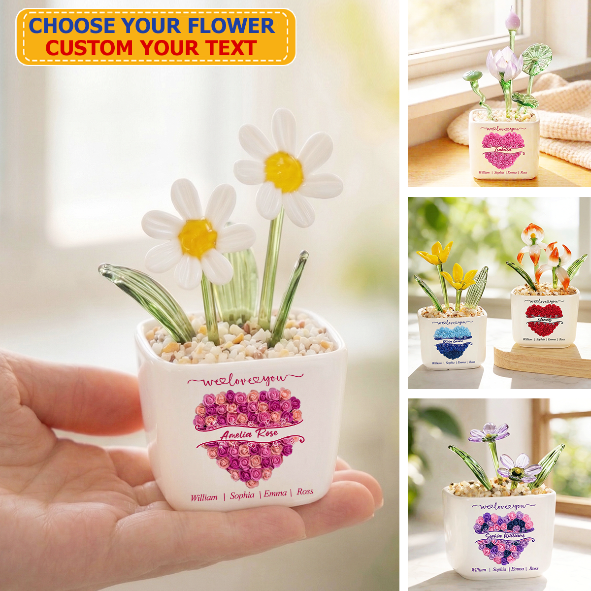 We Love You - Personalized Glass Everlasting Flowers