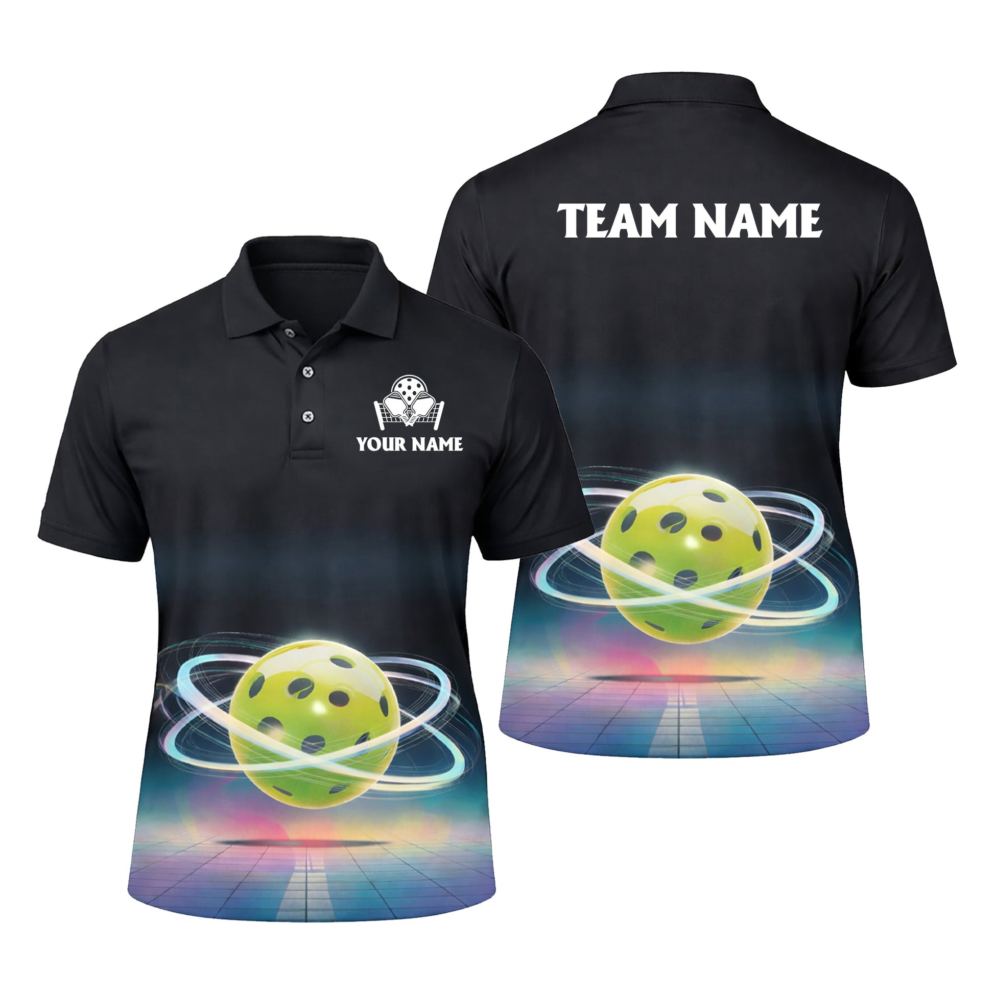Pickleball Polo Shirt Personalized Team Name Custom Player Performance Shirt Neon Ball Design