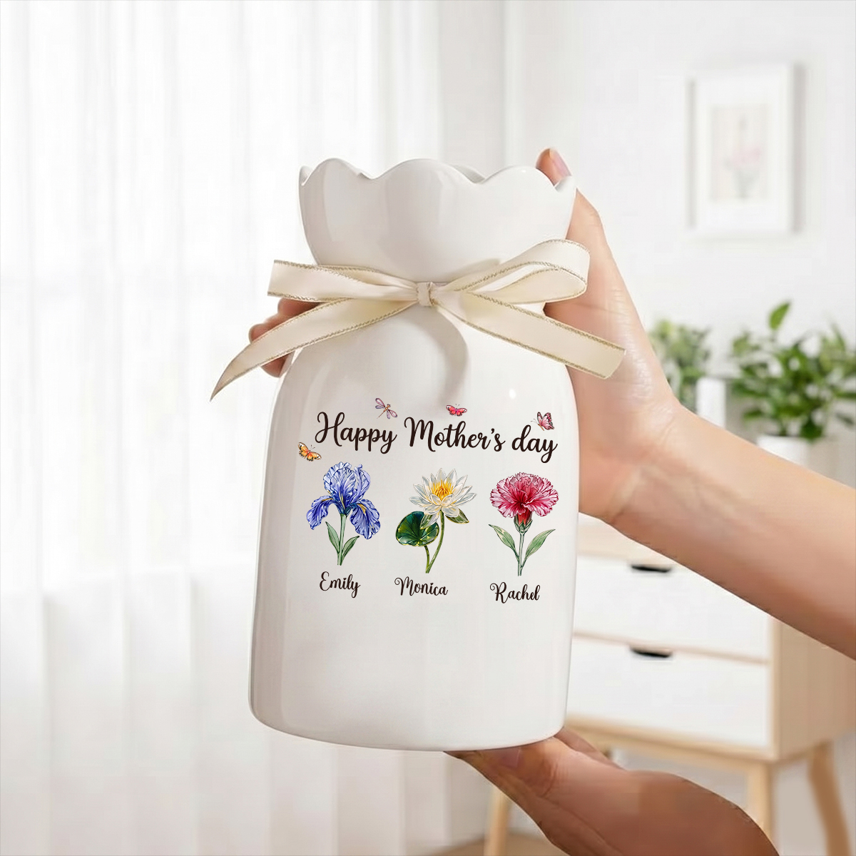 Grandkids - Personalized Custom Ribbon Tie Flower Vase