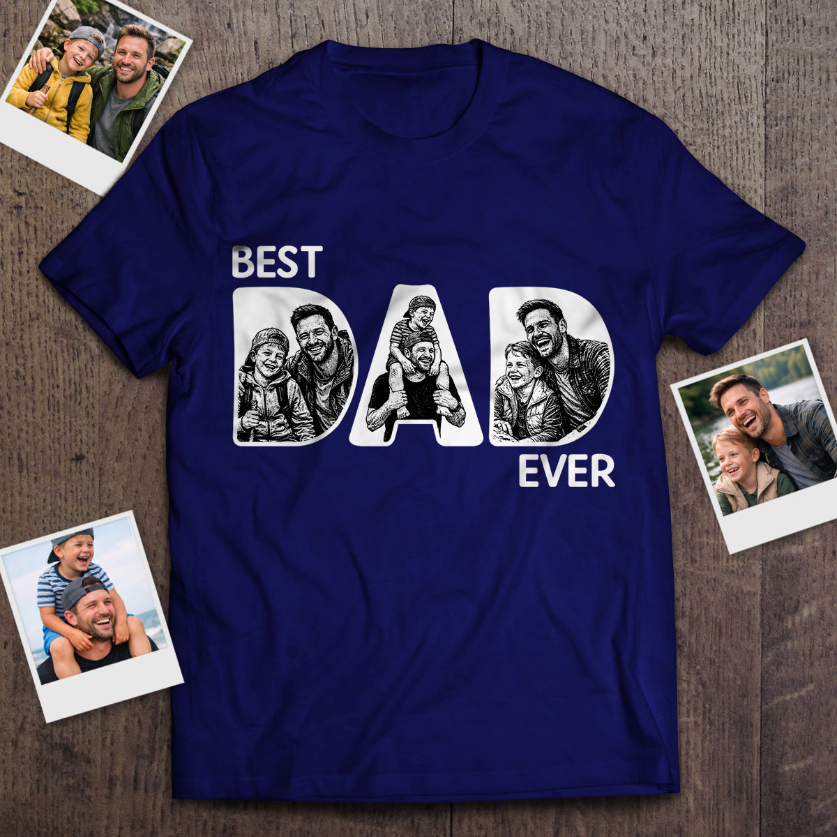 Best Dad Ever Pencil Sketch Photos - Personalized T-Shirt
