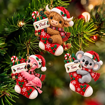 Personalized Christmas Stocking 3D Ornament, Custom Holiday Decoration for Animal Lovers, Cute Xmas Tree Hanging Decor