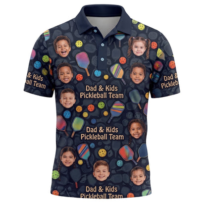 Dad & Kids Pickleball Team Custom Photo Polo Navy