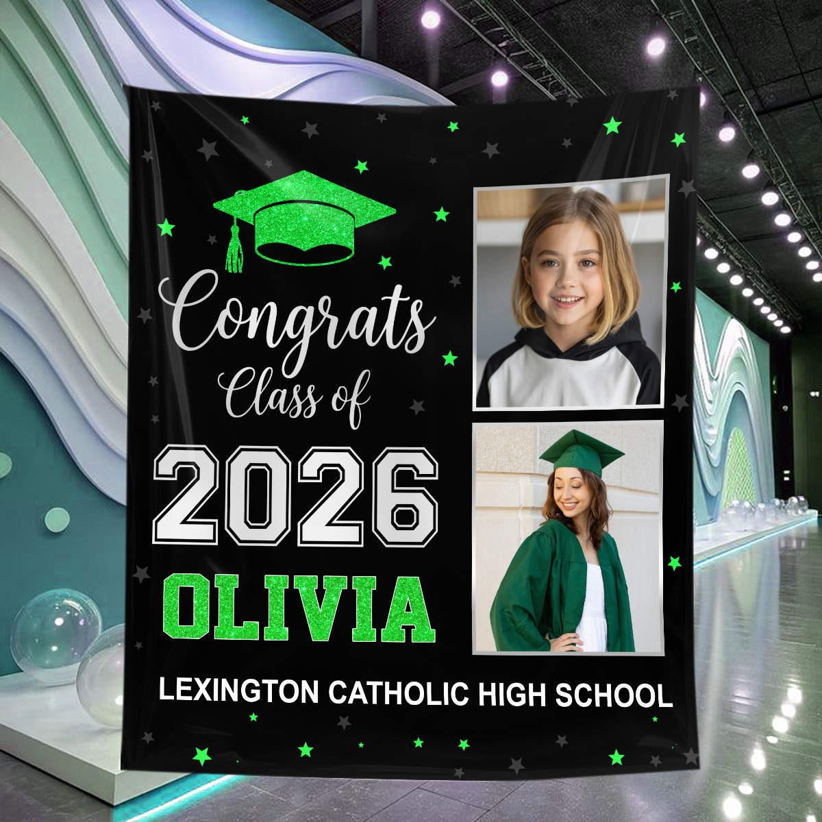 Photo And Glitter Name Personalized Graduation Backdrop