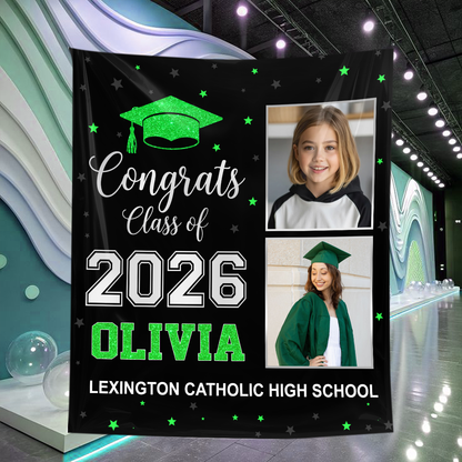 Photo And Glitter Name Personalized Graduation Backdrop