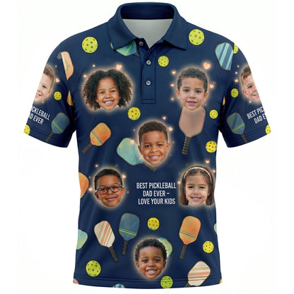 Best Pickleball Dad Ever Custom Kids Face Polo Navy