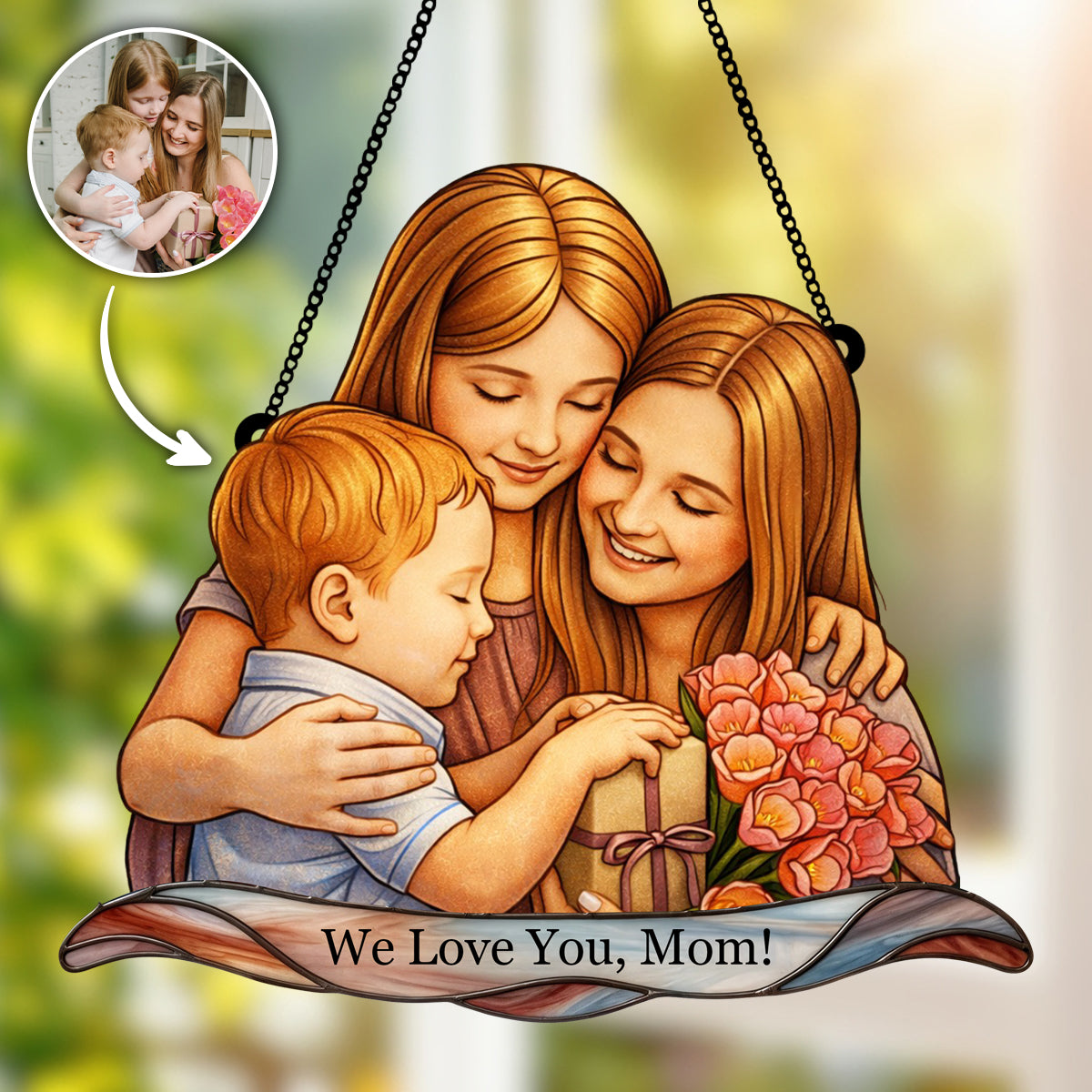 Personalized Family Portrait - Stained Glass Suncatcher for Mom on Mother's Day
