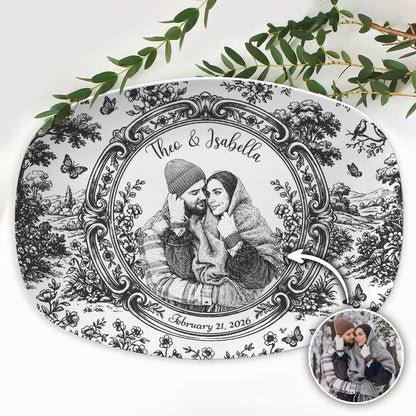 Custom Porcelain Portrait - Personalized Couple Toile Plate