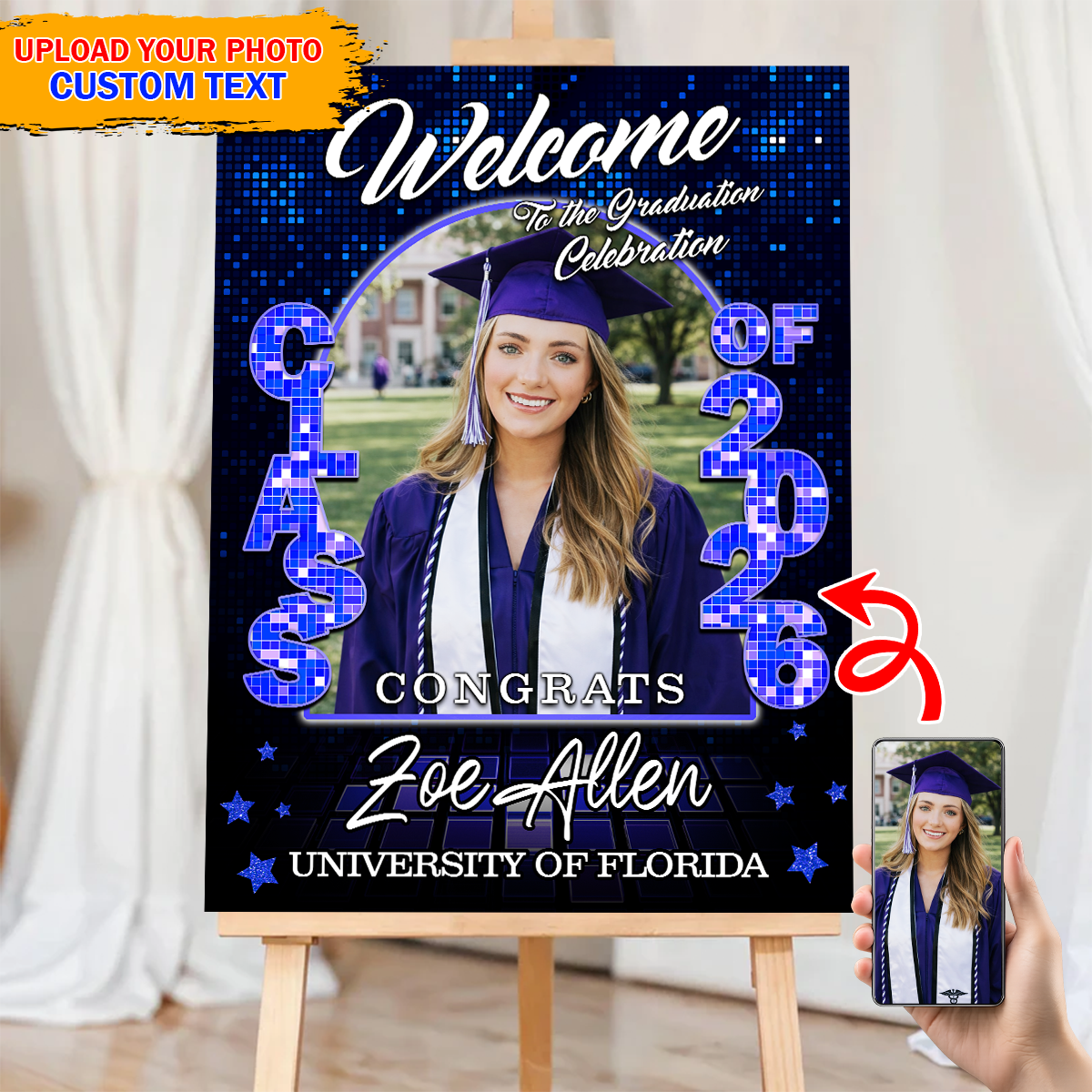 Class Of 2026 Disco Graduation Welcome Sign - Custom Photo Party Sign
