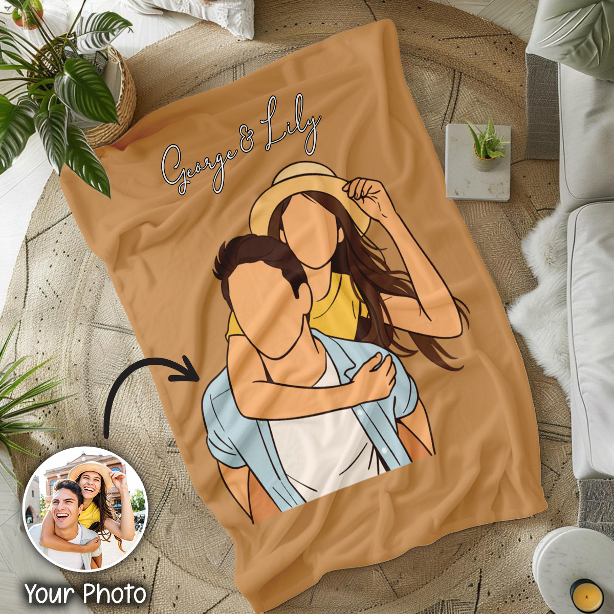 Minimalist Couple Line Art - Blanket For Couple