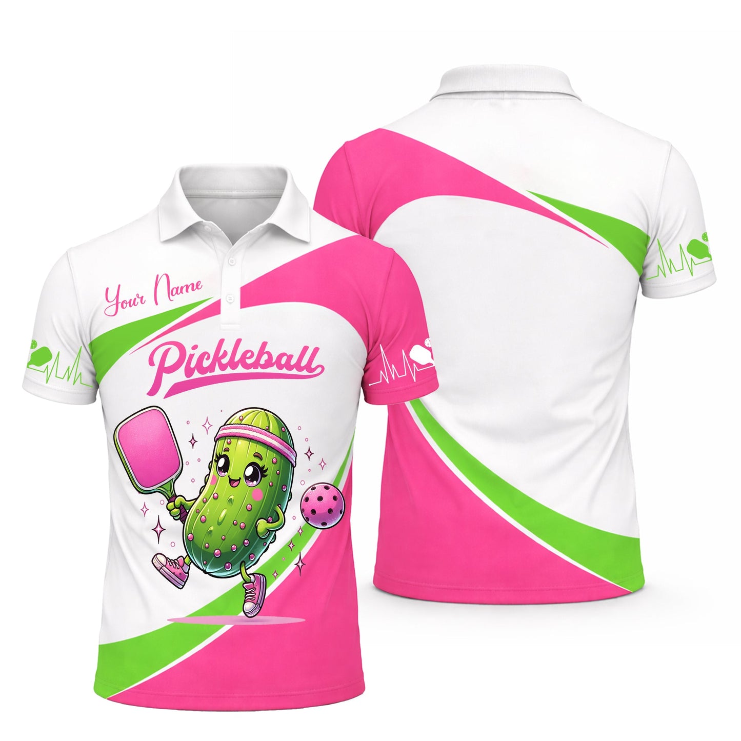 Women Pickleball Polo Shirt Custom Name Cute Pickle Graphic Sport Shirt Breathable Mesh Top