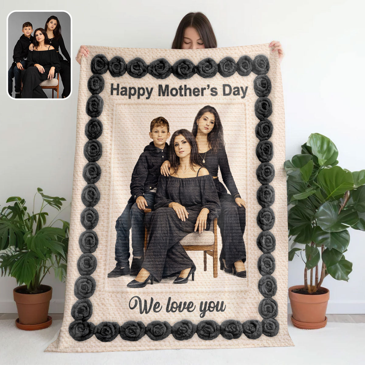 Upload Photo Embroidered Family Portrait Personalized Blanket