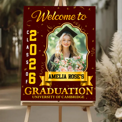 Class Of 2026 Gold Graduation Personalized Welcome Sign