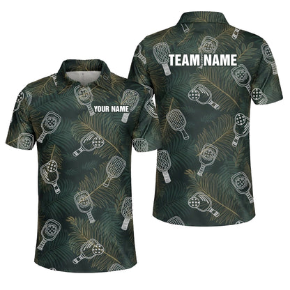 Custom Name Pickleball Polo Shirt Tropical Paddle Pattern All Over Print Performance Shirt