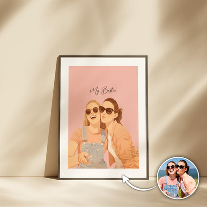 Custom Portrait Cartoon Illustration - Personalized Poster for Mom, Her