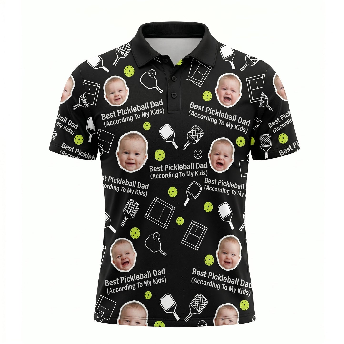 Best Pickleball Dad Custom Kids Photo Polo Black