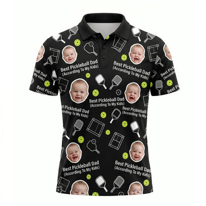 Best Pickleball Dad Custom Kids Photo Polo Black