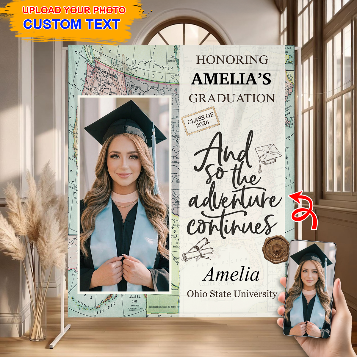 Adventure Continues - Personalized Graduation Backdrop