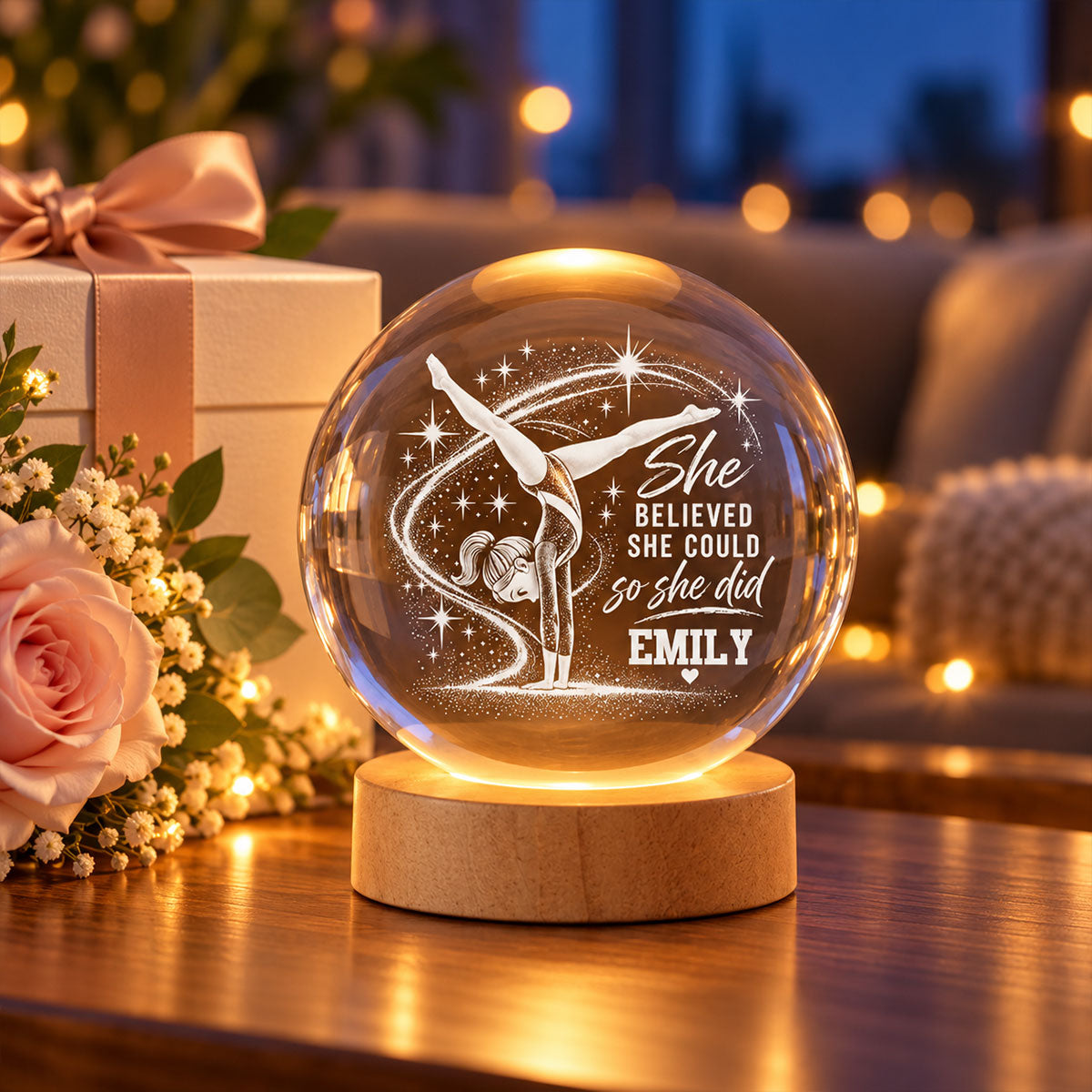She Believed She Could So She Did - Personalized Crystal Ball LED Night Light