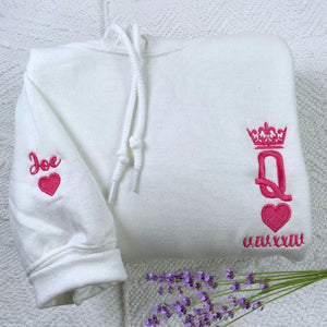 King and Queen Embroidered Sweatshirt Hoodie, Personalized Gift For Him Or Her