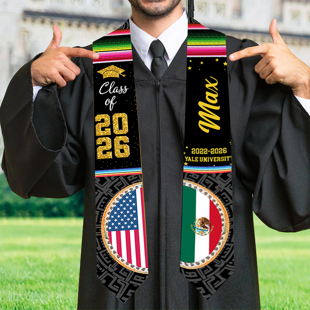 Custom Class of 2026 Mexican American Flag - Personalized Graduation Stole