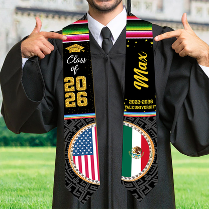 Custom Class of 2026 Mexican American Flag - Personalized Graduation Stole